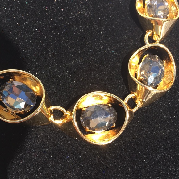 Statement  necklace in gold tone and Smokey stones - Picture 3 of 8